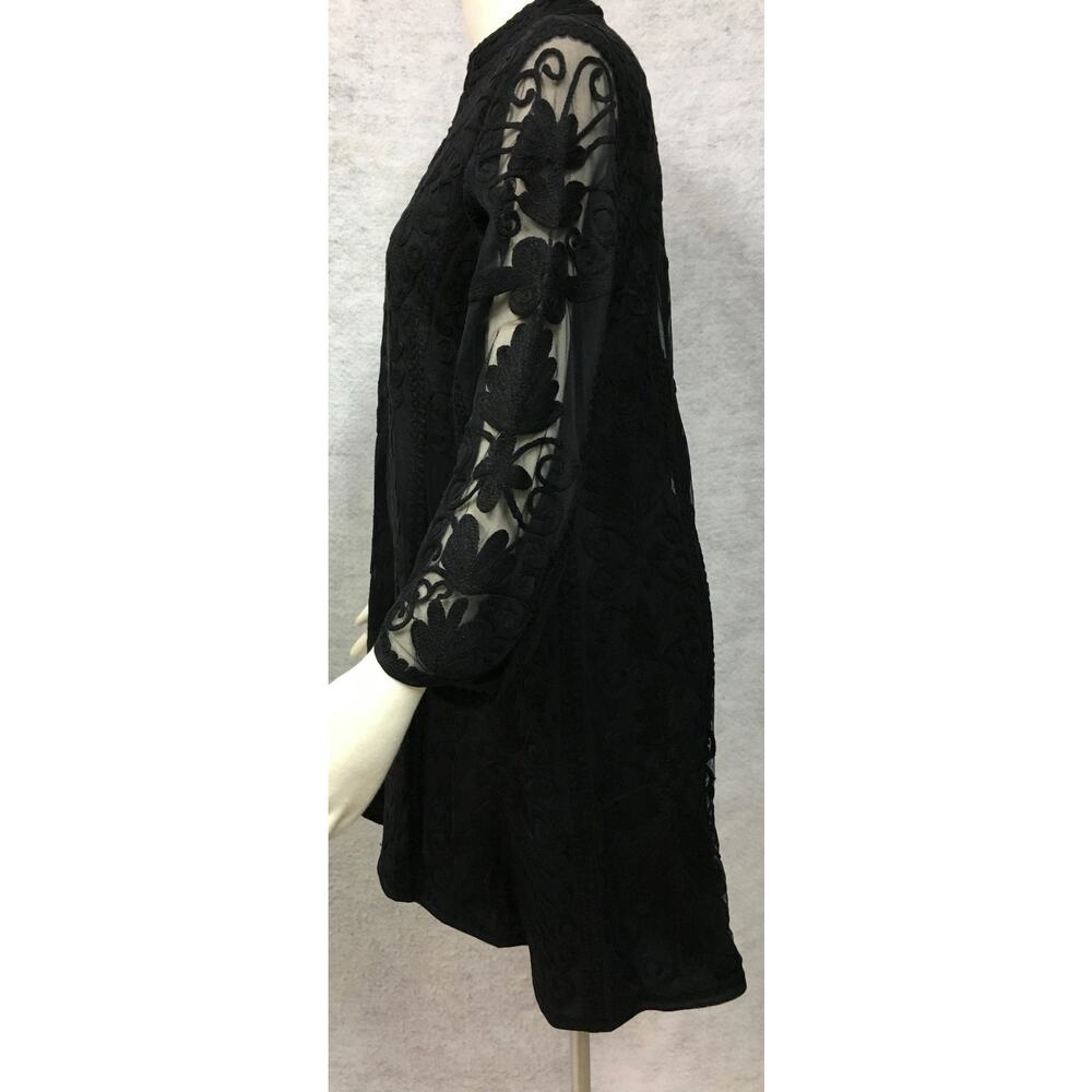 Vintage Collection Black Lace Long Lined Body Zip Up Front Coat Size Large - Picture 6 of 8